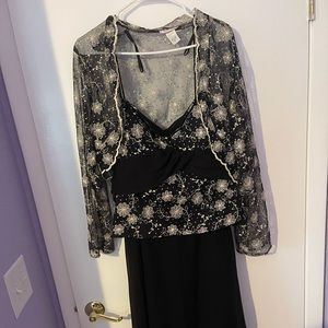 Floor length spaghetti strap gown with shrug